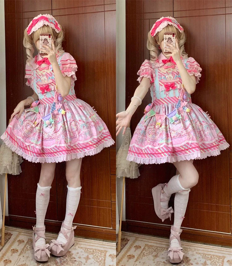 Letters from Unknown Star - Candy Park - Sweet Lolita Print Jumper Dress