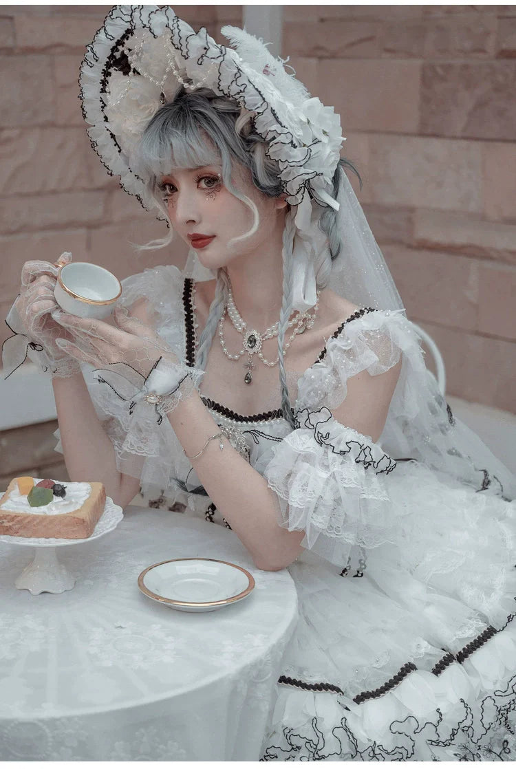 Cat Fairy - Dark Starry Night - Wedding Lolita Jumper Dress Black And White Tea Party Dress
