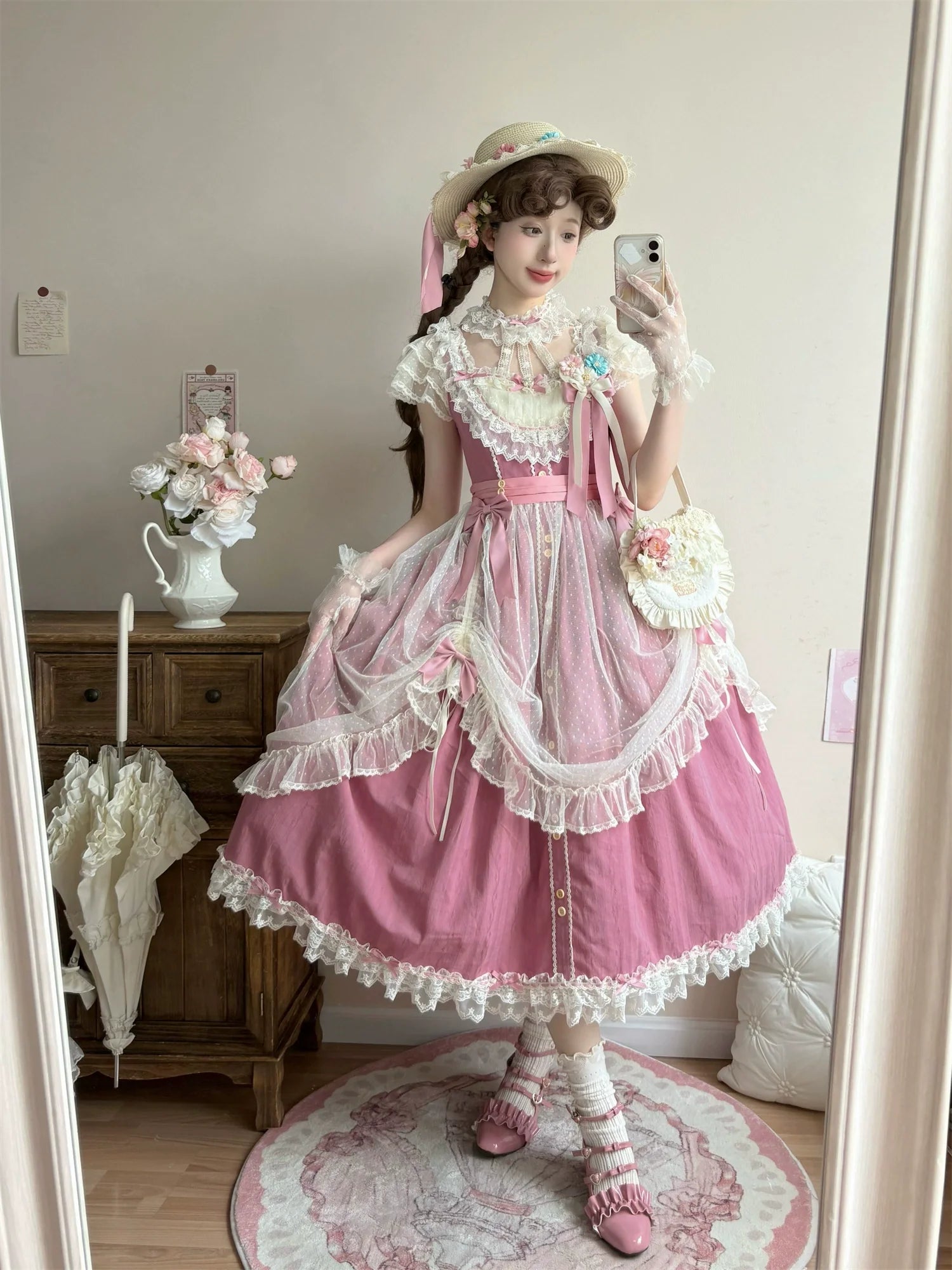 Uncle's Workshop - Fluttering Cherry Spring Strings - Cotton Sweet Lolita JSK Dress