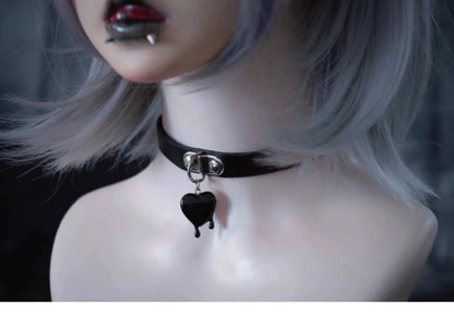Strange Sugar - Gothic Lolita Choker Faux Leather Heart Pendant Necklace