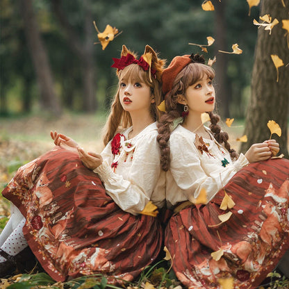 Miss Point - Chubby Fox in the Forest - Sweet Lolita Shirt Embroidered Collar Customized Blouse