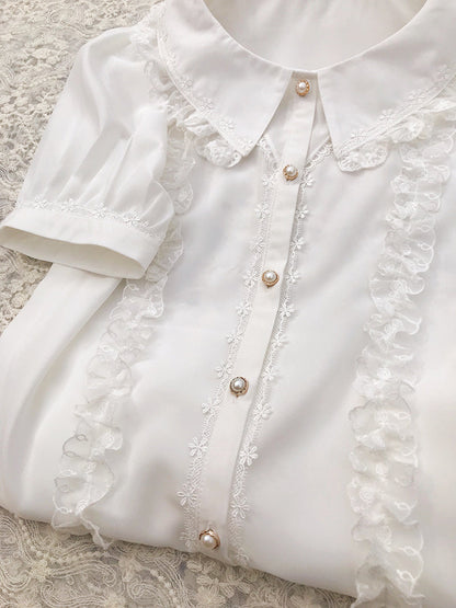Yilia - J-fashion Lace Flounce Chiffon Lolita Blouse