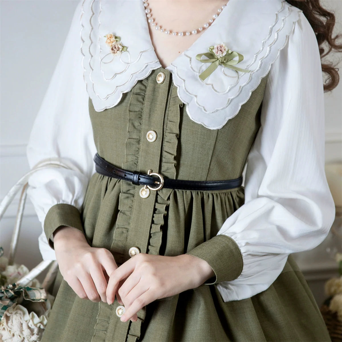 EESSILY - Window Rose - Classic Lolita OP Front Buttoned Embroidery Lolita Dress