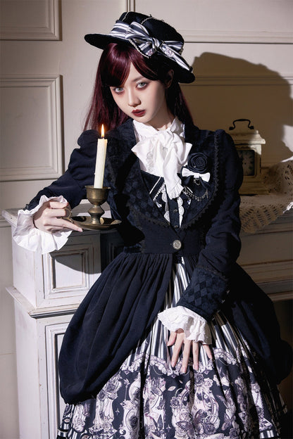 Little Bear - Gothic Lolita Black and White Striped JSK Set