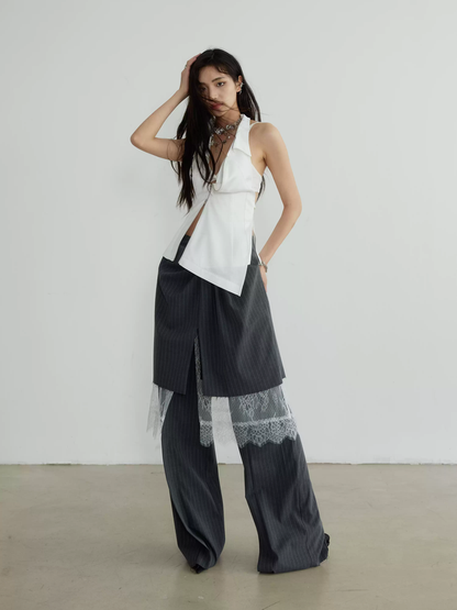 Halter-Neck Wrinkled Asymmetry Nichi Tops