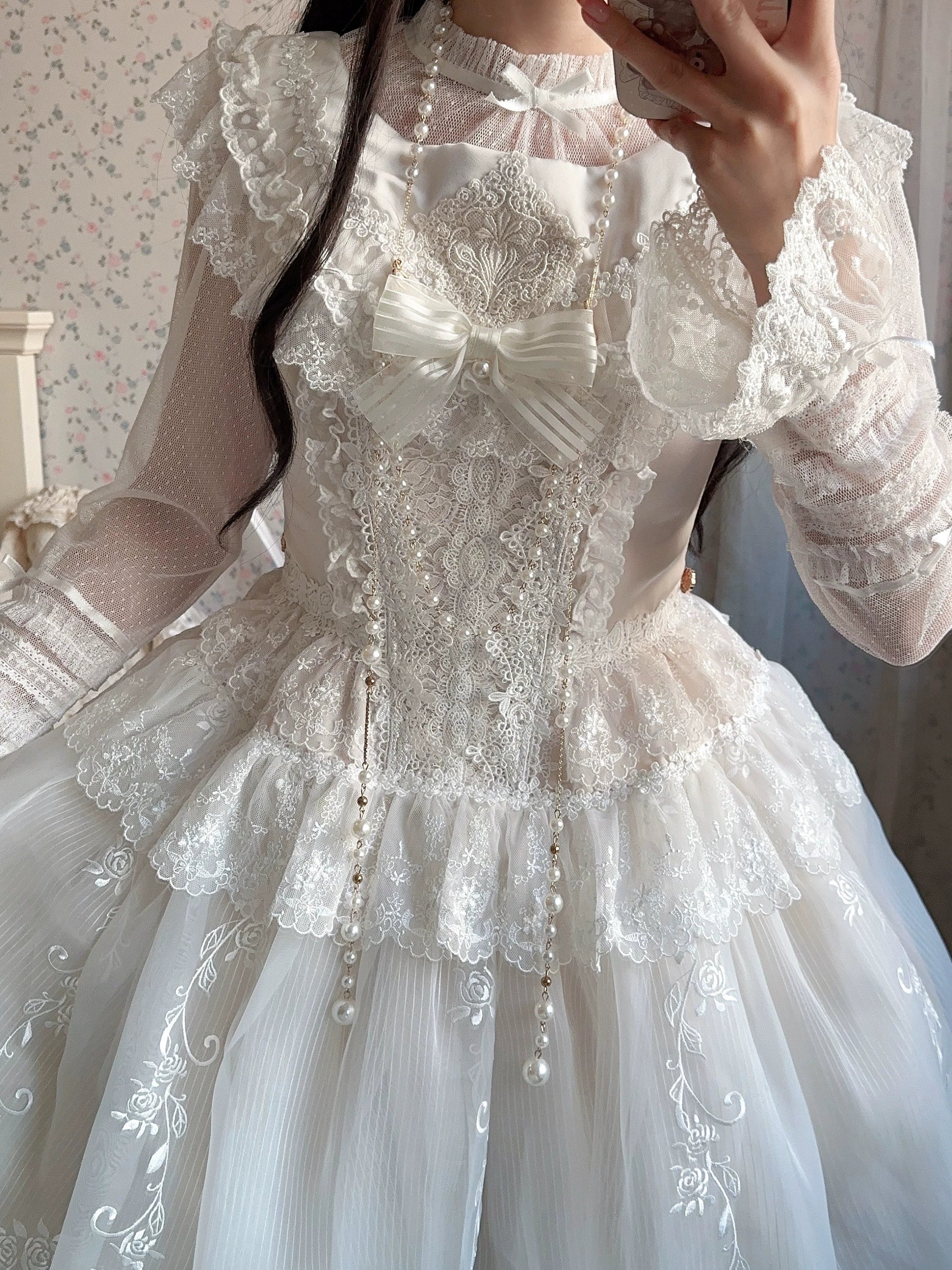 AuroraBorealis - Moonshadow - Gorgeous Wedding Lolita Dress Set Embroidered JSK SK and Bodice