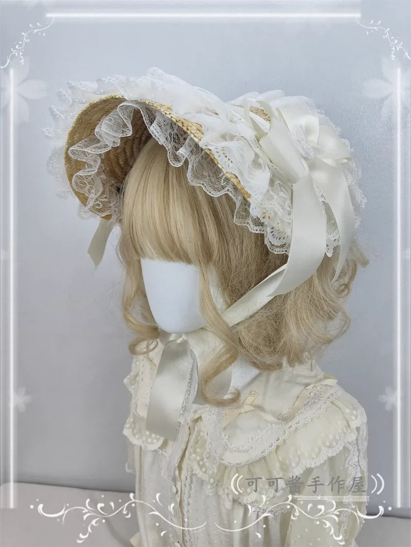 Cocoa Jam - Country Lolita Bonnet Lace Flower Flat Cap Multicolors Customized