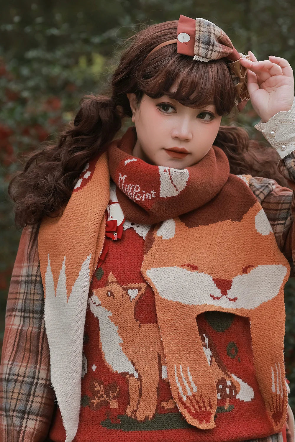 Miss Point - Chubby Fox in the Forest - Kawaii Lolita Accessories Knitted Fox Scarf Embroidered Faux Collar