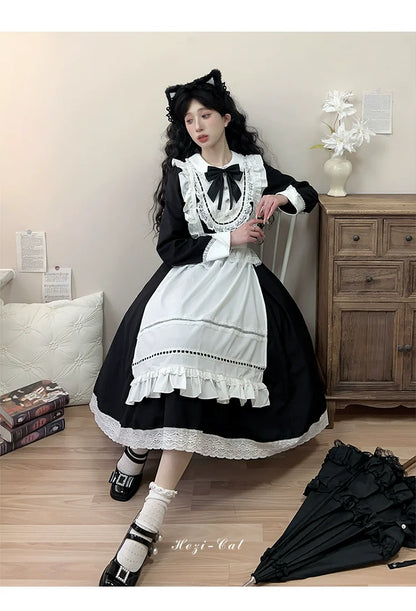 Hezi's Cat Haven - Black Cat Butler - Maid Lolita OP Dress Elegant Black and White Dress