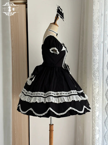Miss Point - Vintage Petal Rabbit - Old School Lolita OP Cotton Dress With Petal-Shaped Hem