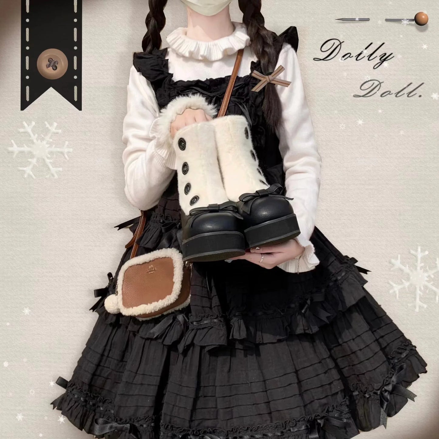 Dolly Doll - Winter Lolita Boots Fur Mary Jane Lolita Low Heel Shoes