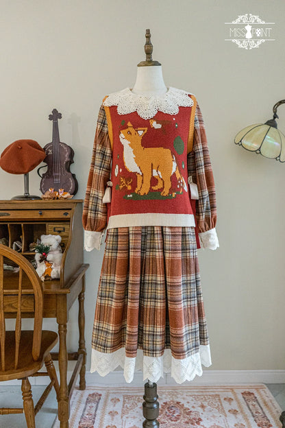 Miss Point - Chubby Fox in the Forest - Kawaii Lolita Vest Customized Lolita Sweater
