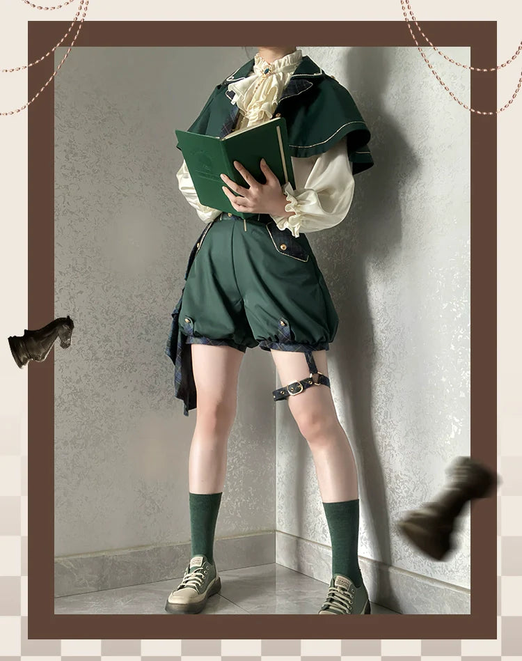 Forest Fluorescent Carps - Queen's Chess - Ouji Lolita Cape Shirt & Shorts Set