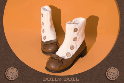Dolly Doll - Winter Lolita Boots Fur Mary Jane Lolita Low Heel Shoes