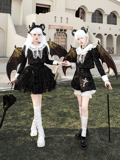 CastleToo - Crossbone - Ouji Lolita Shorts Suit Gothic Lolita Top and Blouse