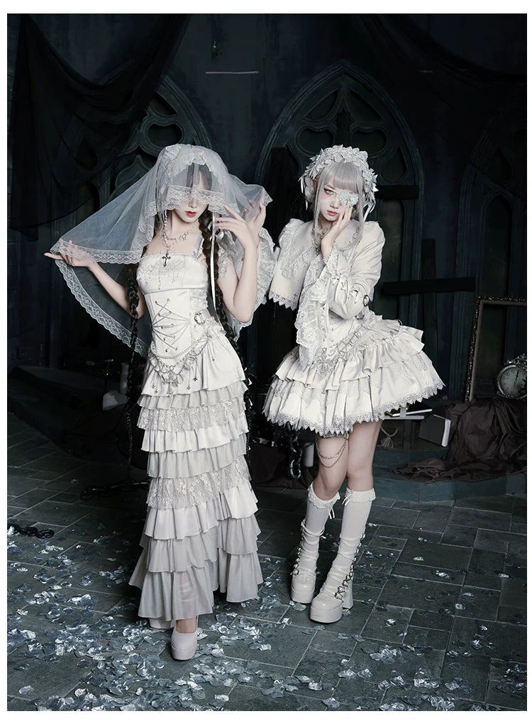 With PUJI - Letter and Poetry ﾂｷ Humanoid Robot - Silver Gothic Lolita Mermaid Skirt Set