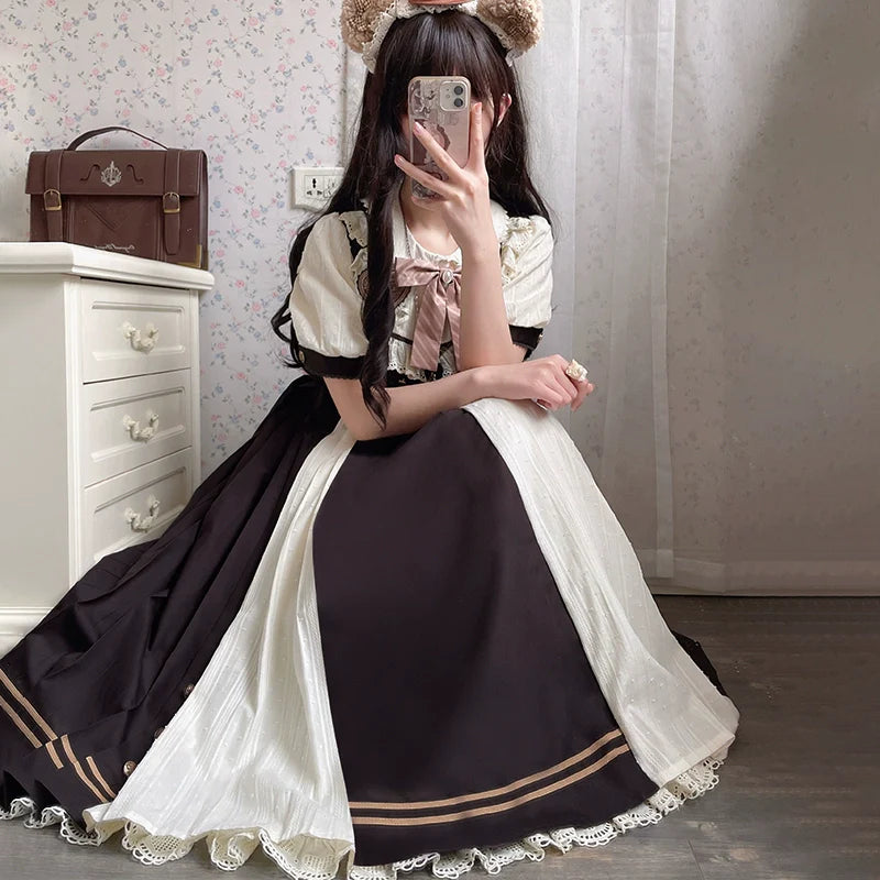 Letters from Unknown Star - Chocolate Workshop - Elegant Lolita OP Daily Short Sleeve Dress