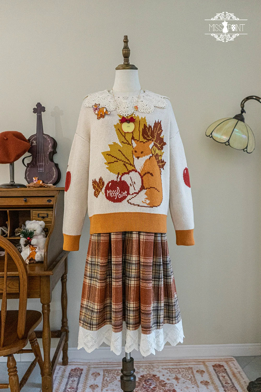 Miss Point - Chubby Fox in the Forest - Kawaii Lolita Sweater Customized Winter Lolita Couple Outfit