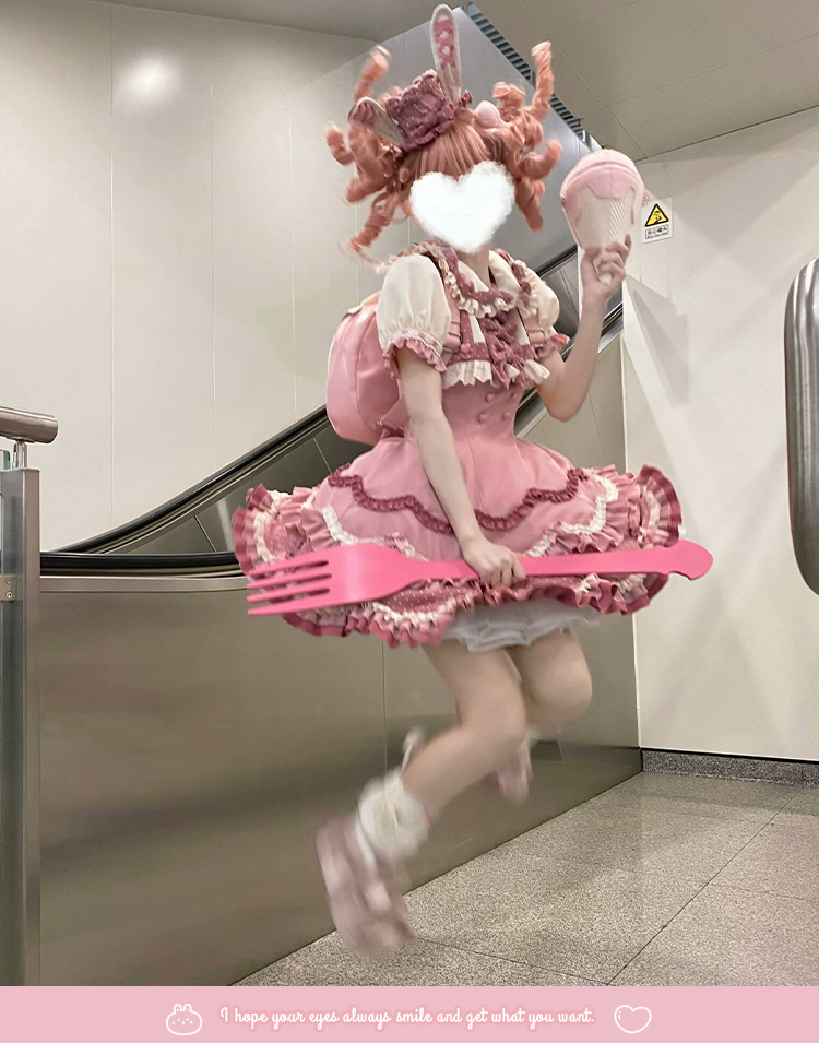 Sakurahime - Bunny Breeze - Pink Sweet Lolita OP Dress with Cute Hat and Bunny Ears