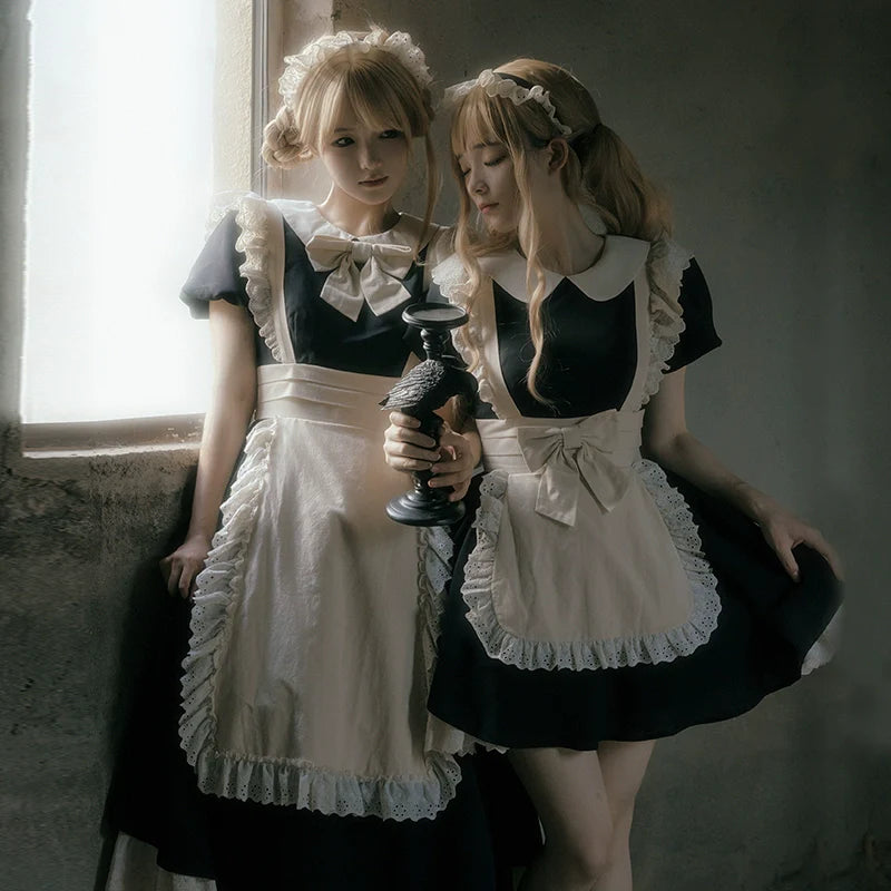 With PUJI - Kiss Kiss - Vintage Lolita OP Dress Maid Lolita Apron Dress