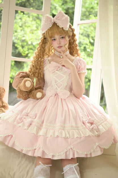 Miss Point - Vintage Petal Rabbit - Old School Lolita OP Cotton Dress With Petal-Shaped Hem