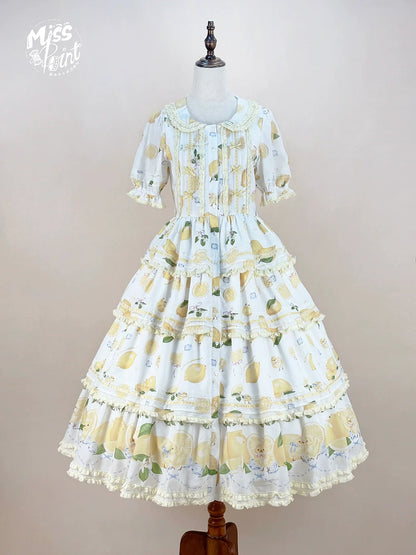 Miss Point - Lemon Chick - Country Lolita Printed OP With Button Front