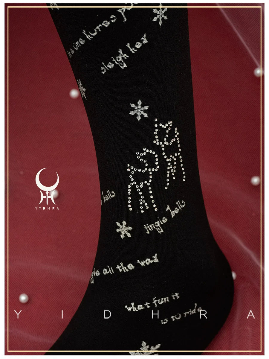 Yidhra - Snow Deer Search - Winter Lolita Pantyhose Kawaii Christmas Pantyhose