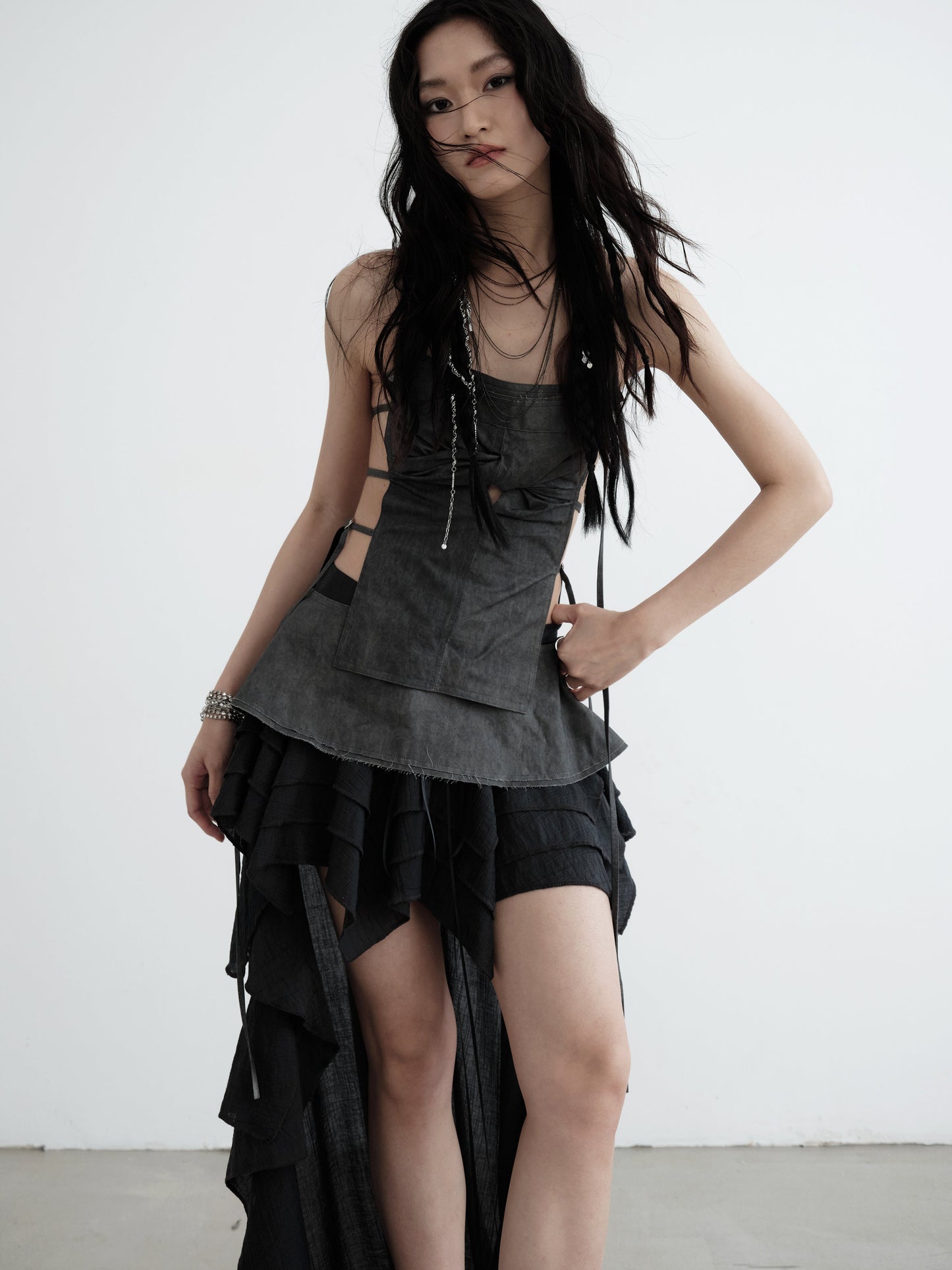 Hollow Waist Strap Three-dimensional Hem Halter-neck Camisole