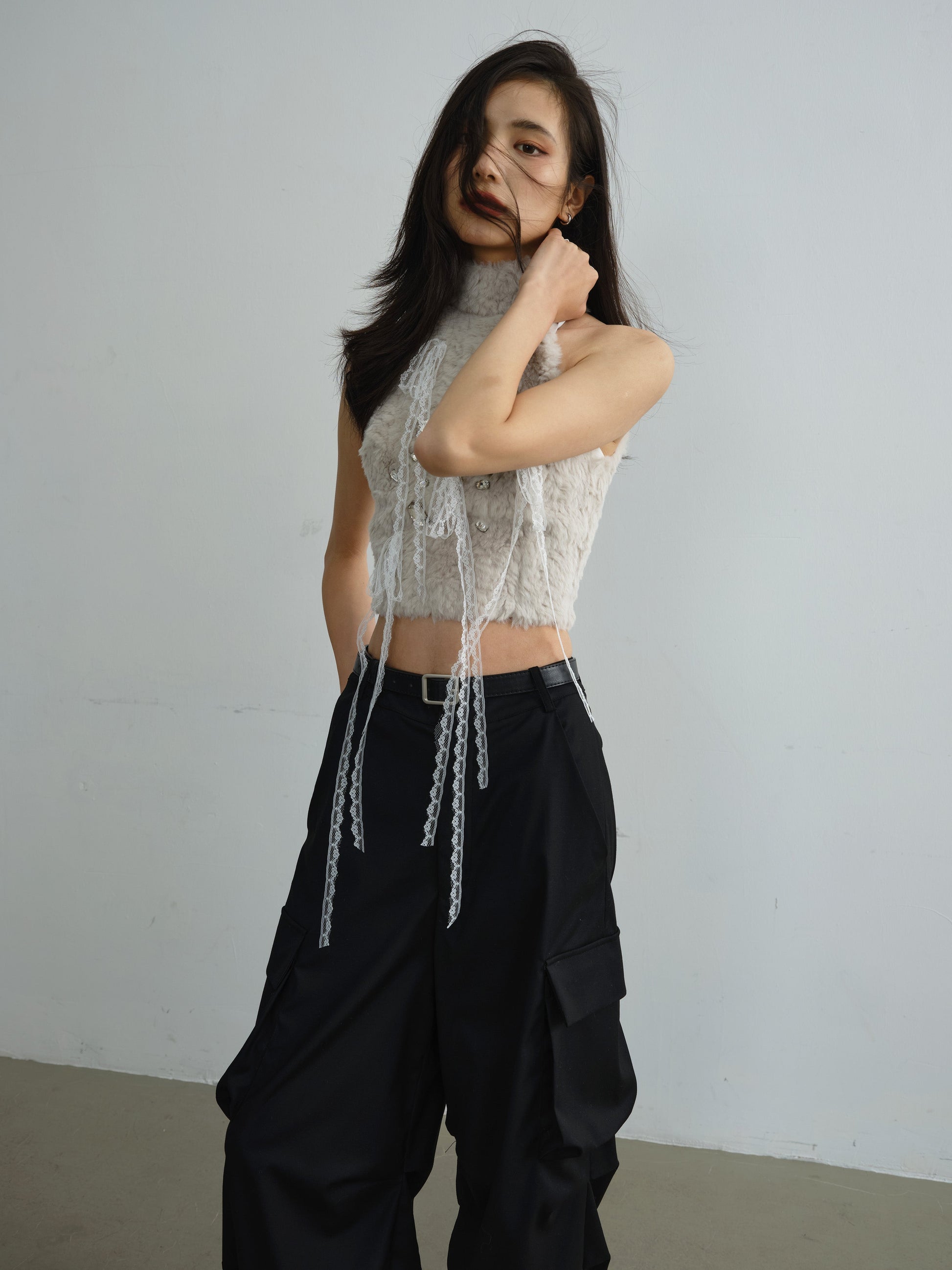 Fur Lace Tassel Sleeveless Top