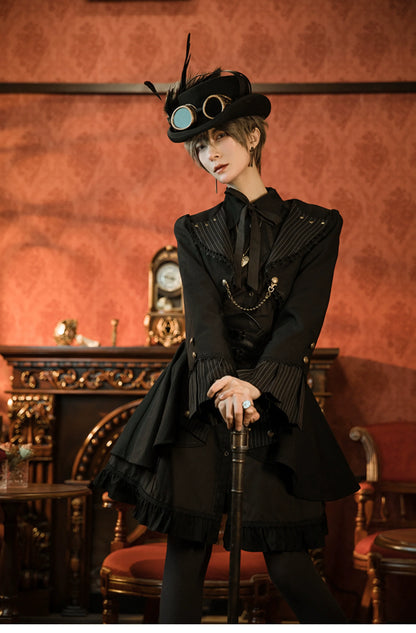 Mr. Yi's Steam Continent - Gothic Lolita Cardigan Long Sleeve Black Short Jacket