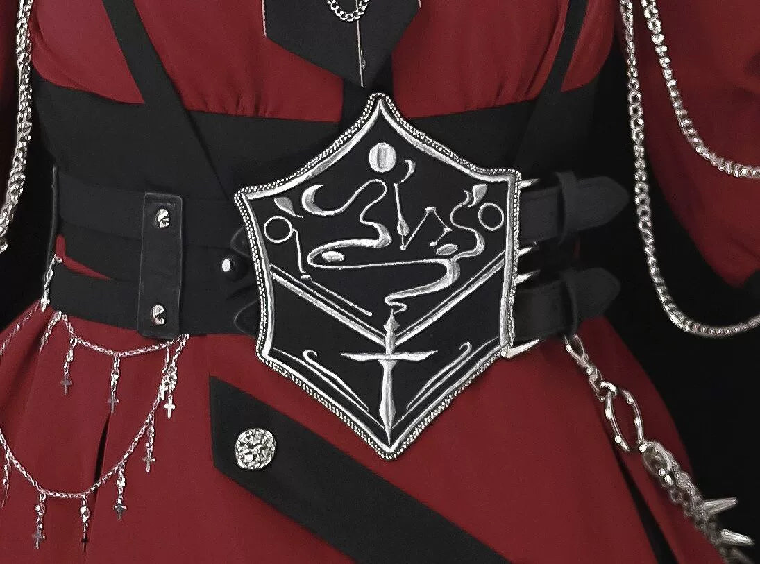 CHUNLV LOLITA - Crimson Knight - Military Lolita Dress Outfit Red OP Black Cloak Waistband