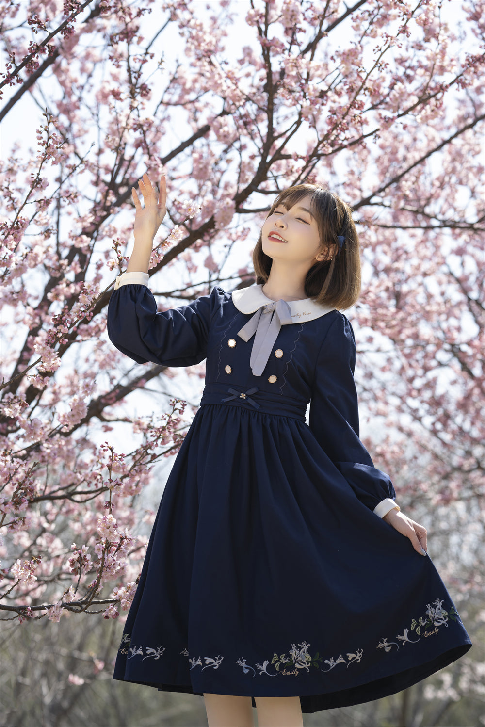 EESSILY - The Spring of Champs Elysees - Elegant Lolita Floral Embroidered OP