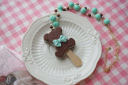 Cat Tea Party - Kawaii Lolita Necklace Bear Biscuit Ice Cream Handmade Clay Necklace