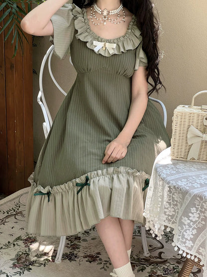 EESSILY - Cotton Plus Size Lolita OP Dress With Pockets & Detachable Bra Pads