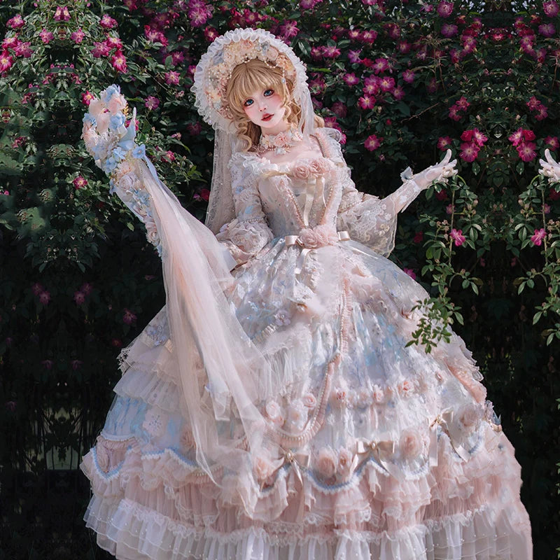 Cat Fairy - Rose Banquet - Wedding Lolita OP Dress Chiffon Princess Tea Party Dress