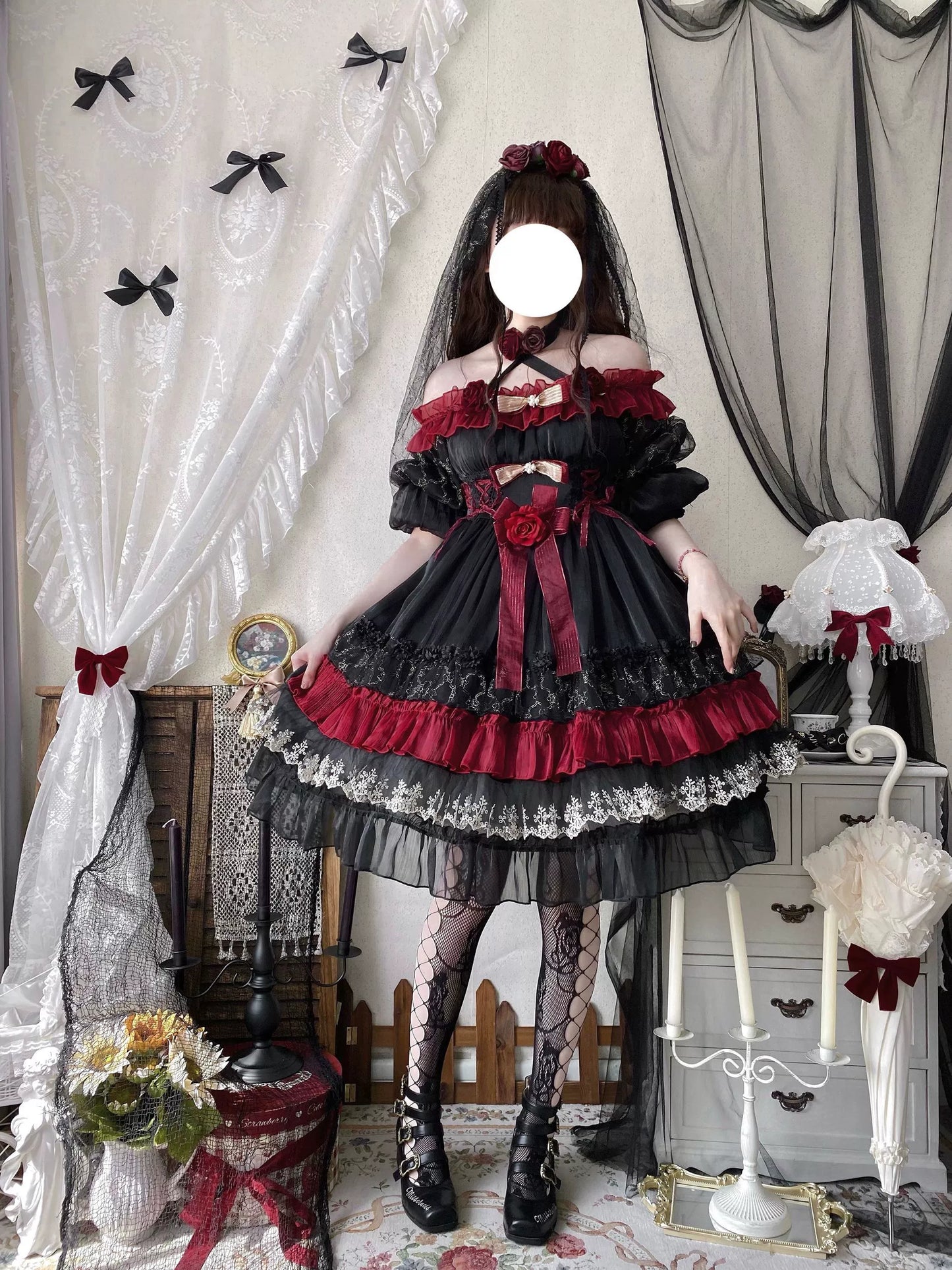 Uncle's Workshop - Night of Berea - Gothic Lolita OP Black and Red Lolita Dress