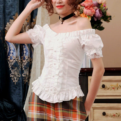 Lace Garden - Elegant Lolita Lace Shirt, Off-Shoulder