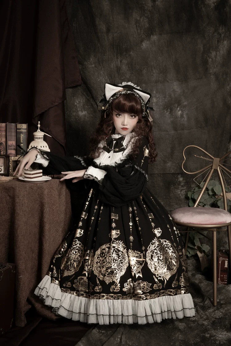 Ilovexiaolu - Foil-Stamped Fairytale Town - Animal Print Gothic Lolita Dress