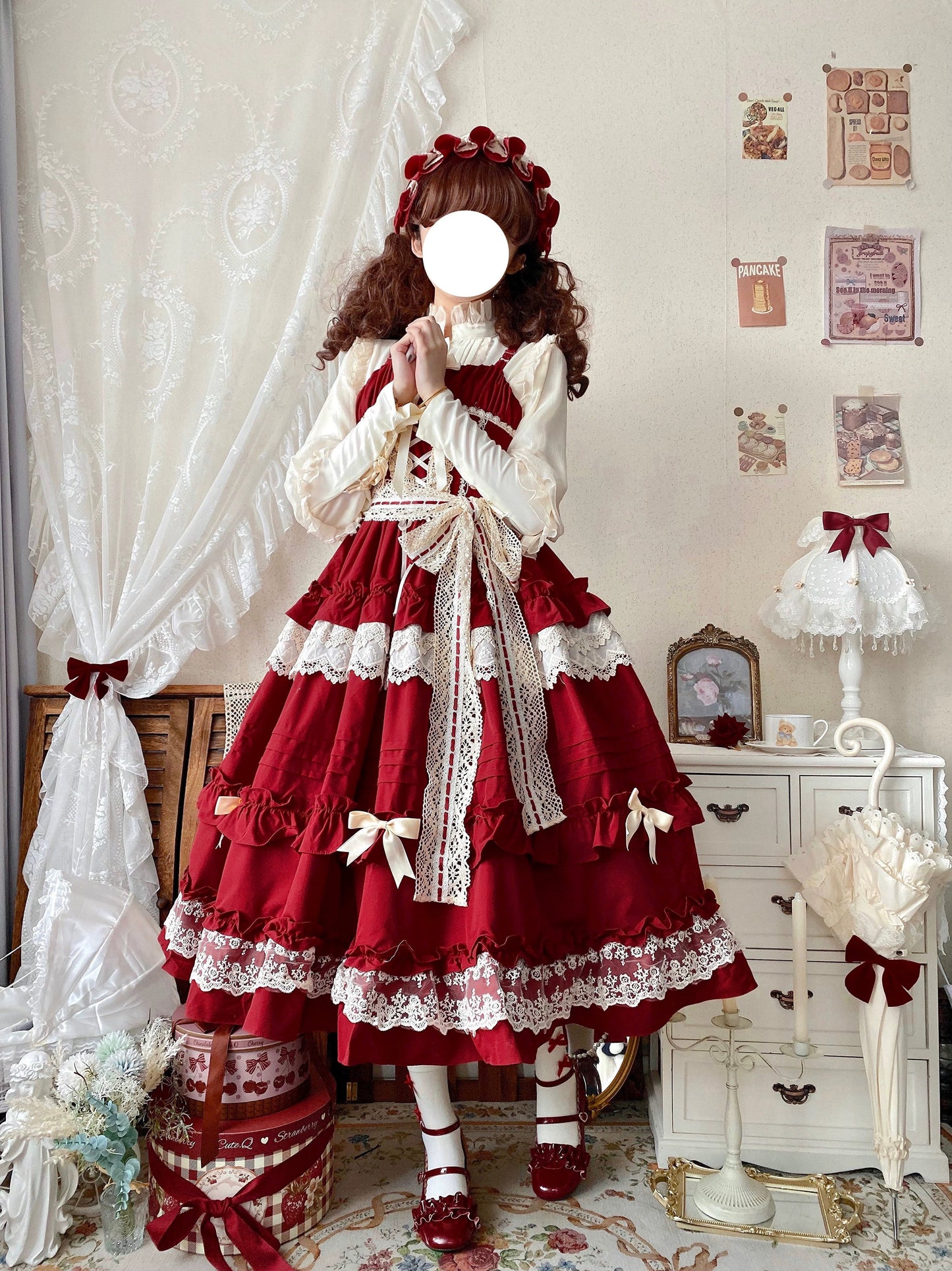 Qianmu - Lilianne - Elegant Lolita Ruffled Hem JSK Dress Multicolors
