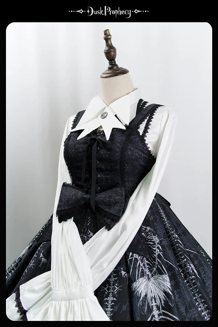 DuskProphecy - Coccyx - Elegant Lolita Dress High Waist Fishbone Print JSK Set