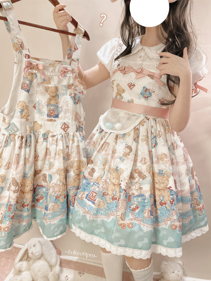 Walnut Museum - Toy Anniversary - Kawaii Lolita Dress Suit Bear Print JSK and Salopette