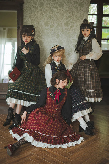 Miss Point - Rose - Elegant Lolita Fishbone Grid Skirt Customized