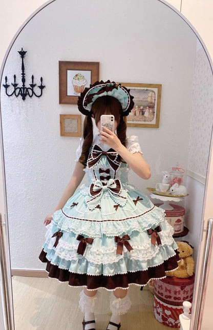 Sugar Girl - Fondant Cake - Summer Sweet Lolita JSK Dress, Tiered Ruffles and Bows