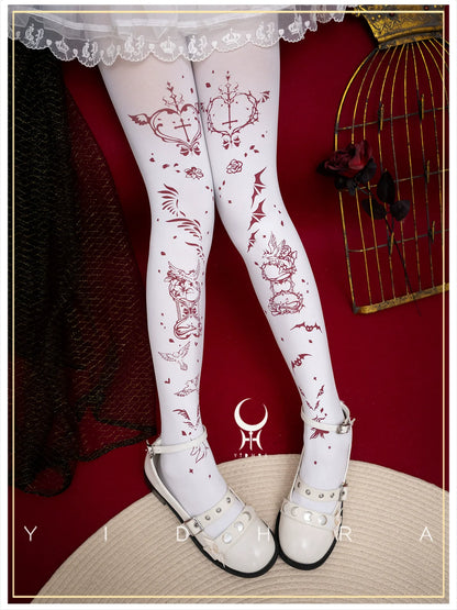 Yidhra - Angel&Devil - Gothic Lolita Pantyhose Printed Goth Tights