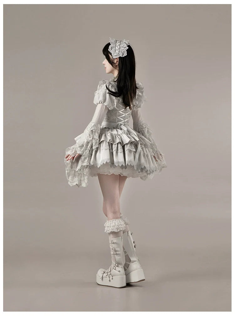 With PUJI - Letter and Poetry ﾂｷ Humanoid Robot - Silver Gothic Lolita Mermaid Skirt Set