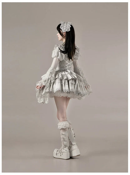 With PUJI - Letter and Poetry ﾂｷ Humanoid Robot - Silver Gothic Lolita Mermaid Skirt Set