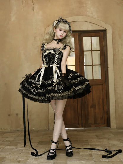 Hanguliang - Gilded Memories - Princess Lolita Jumper Dress, Tiered Ruffles