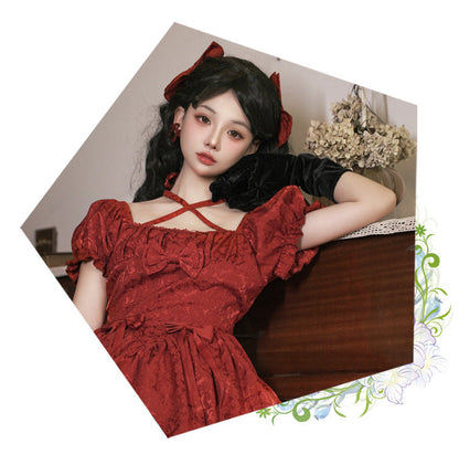 Eieyom - Elegant Lolita Short Sleeve Red Dress