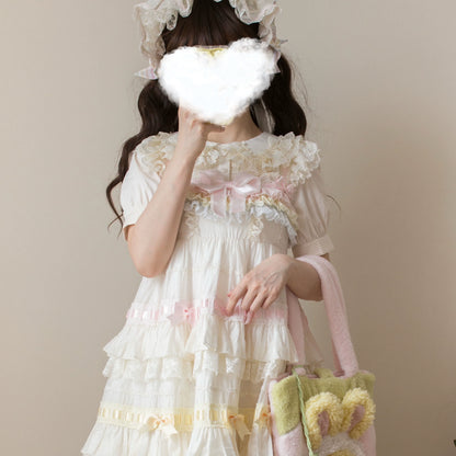MIST - Semi-sweet Milk Cake - Sweet Lolita Short Sleeve Blouse with Lace Peter Pan Collar