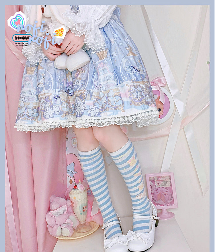 Roji roji - Striped Kawaii Lolita Calf Socks Multicolors